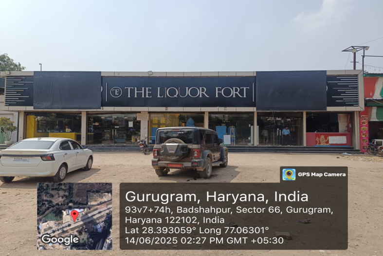 Premium liquor shelves with whisky, rum, vodka