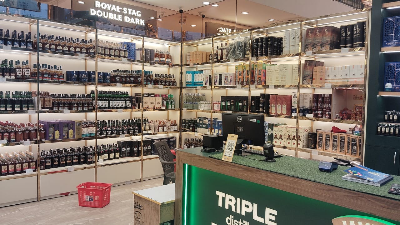 Shyam Wines Gurugram storefront showcasing premium liquor collection