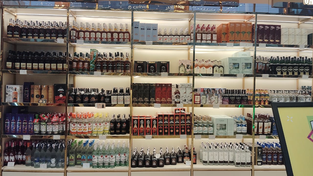 Display of fine wines and imported spirits at Shyam Wines Gurugram