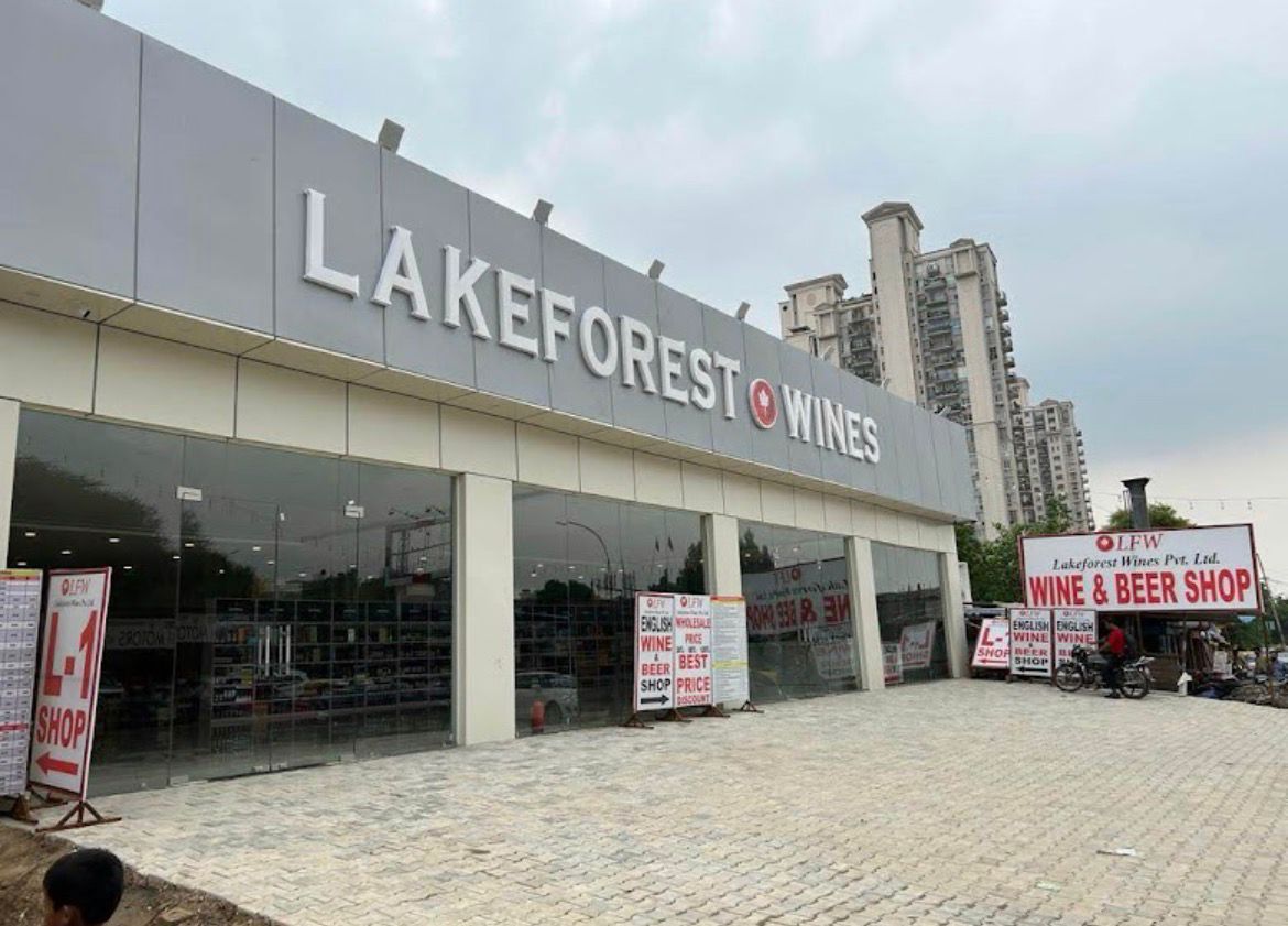 Entrance of Lakeforest Wines near Hamilton Court Gurugram with premium signage