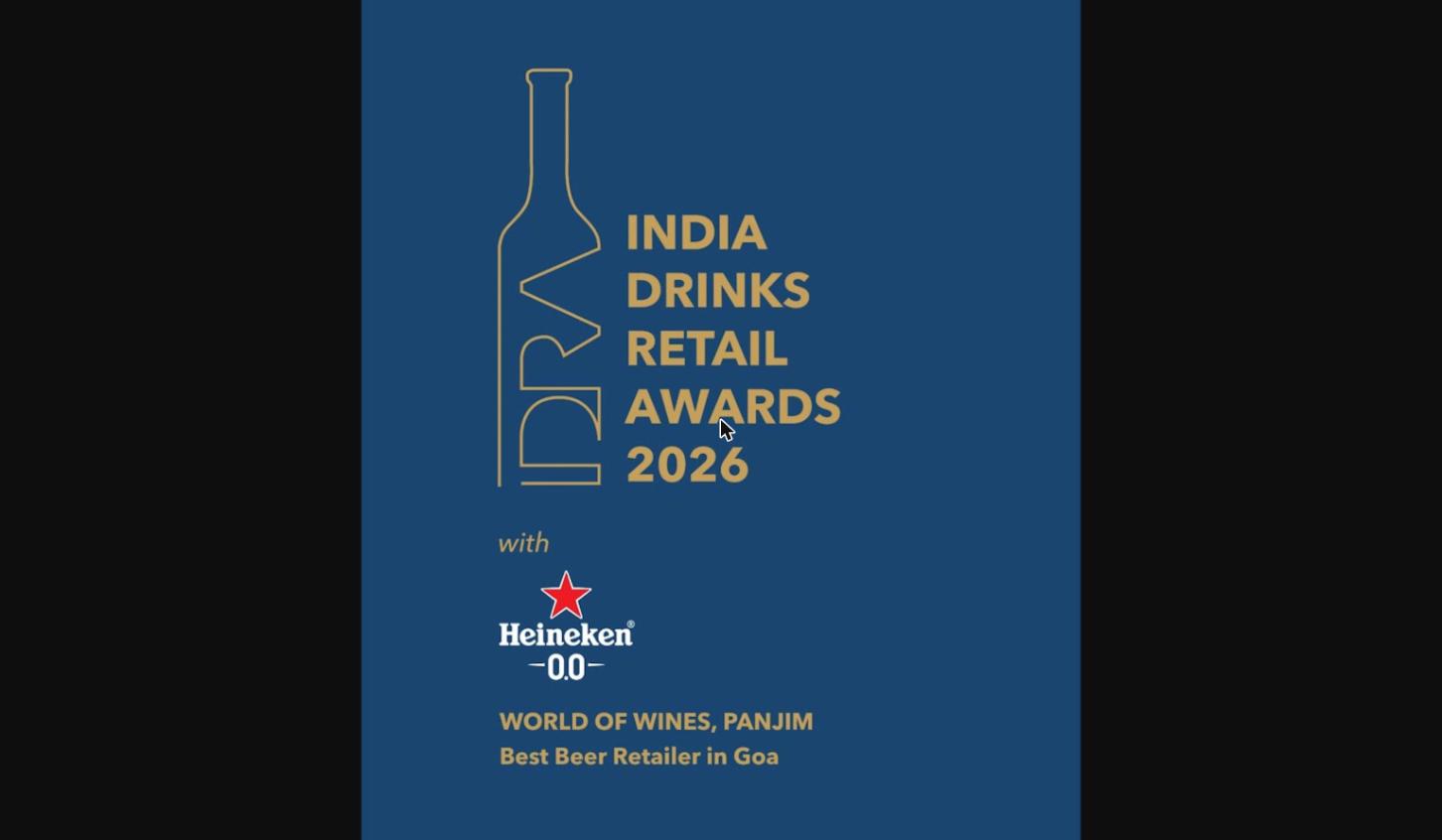 World Of Wines India Drinks Retail Awards 2026 Best Beer Retailer Panjim - Heineken 0.0