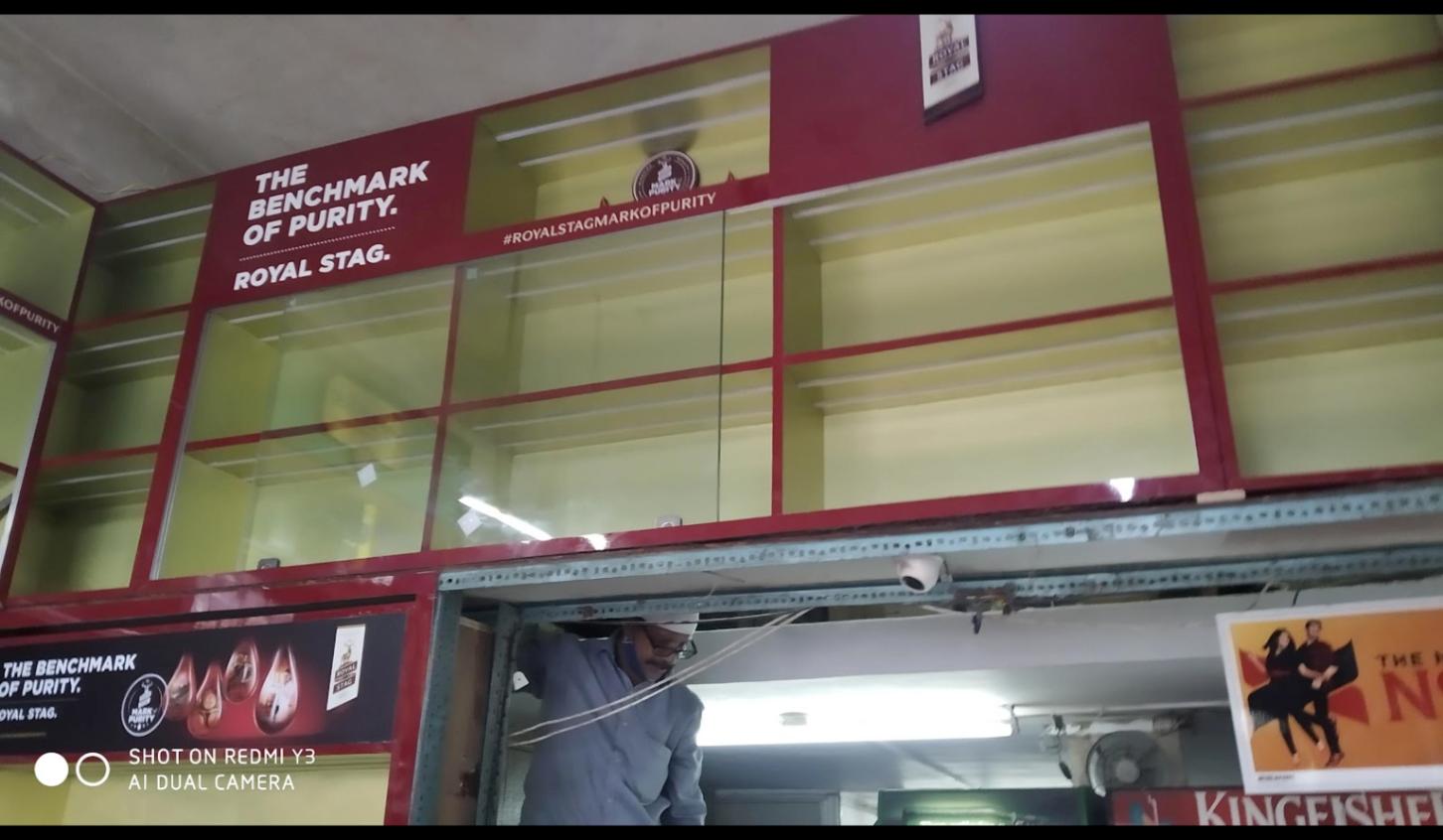 Royal Stag branded display shelves inside Vijay Wines Ghatkopar West