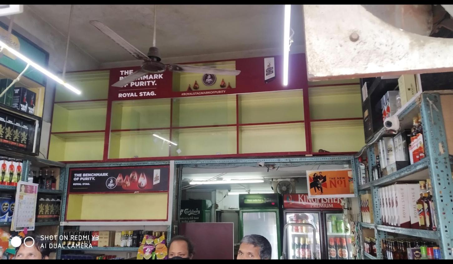 Wide view of Vijay Wines store interior with extensive wine, whisky and beer collection in Ghatkopar West